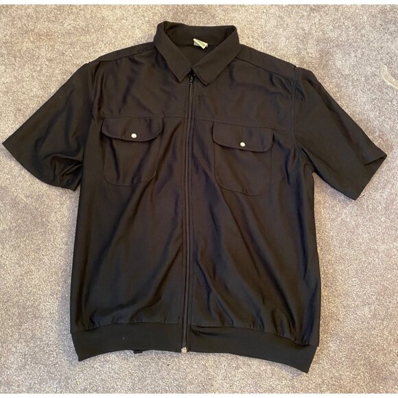 Haband Mens Black Polyester Short-Sleeve Zip-Up Jacket Snap Pockets XL - Picture 1 of 9